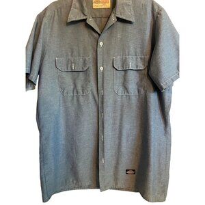 Dickies Mens Short Sleeve Work Shirt Large 50% Polyester 50% Cotton Blue